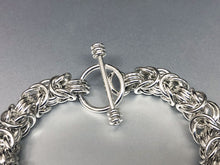 Seaxwolf handcrafted bracelet of solid sterling silver-Byzantine III (3) chain mail jewelry with designer clasp for men and women.