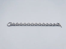 Seaxwolf side view of bold single link chain bracelet for men and women in solid 925 sterling silver from handmade links and handcrafted toggle clasp.