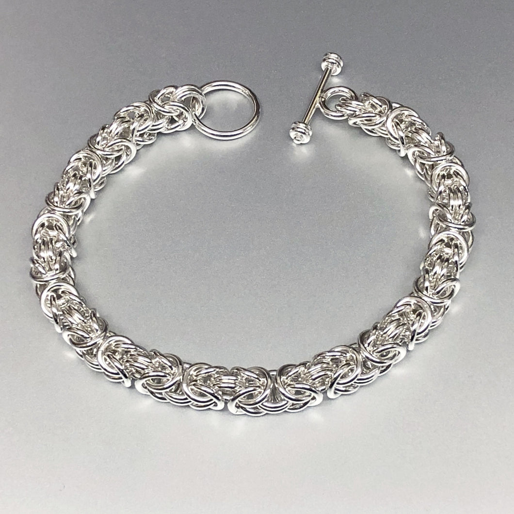 Seaxwolf bold handcrafted sterling silver Byzantine chain bracelet.