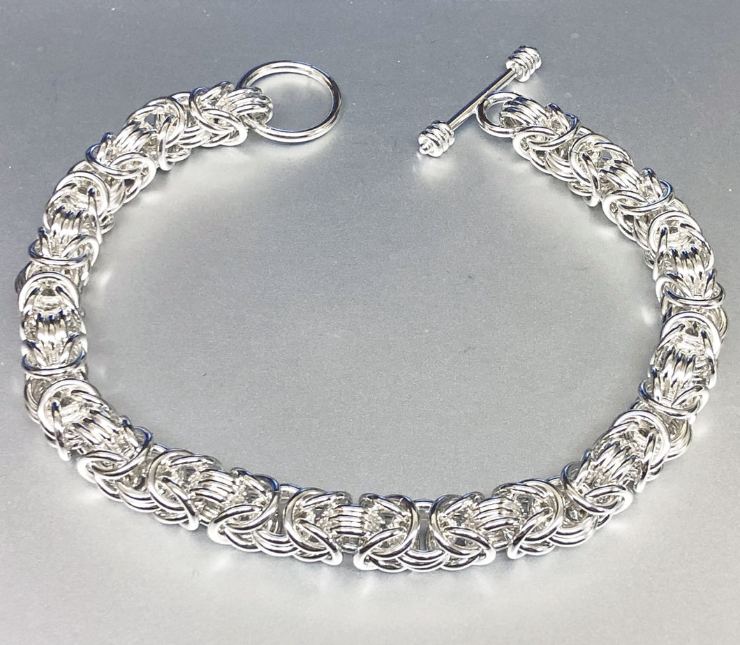 Seaxwolf handmade solid sterling silver Byzantine chain mail necklace with designer clasp for men and women.