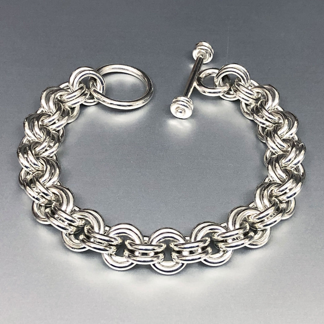 Seaxwolf handcrafted extra chunky sterling silver 12 gauge double link bracelet with designer clasp for men and women.