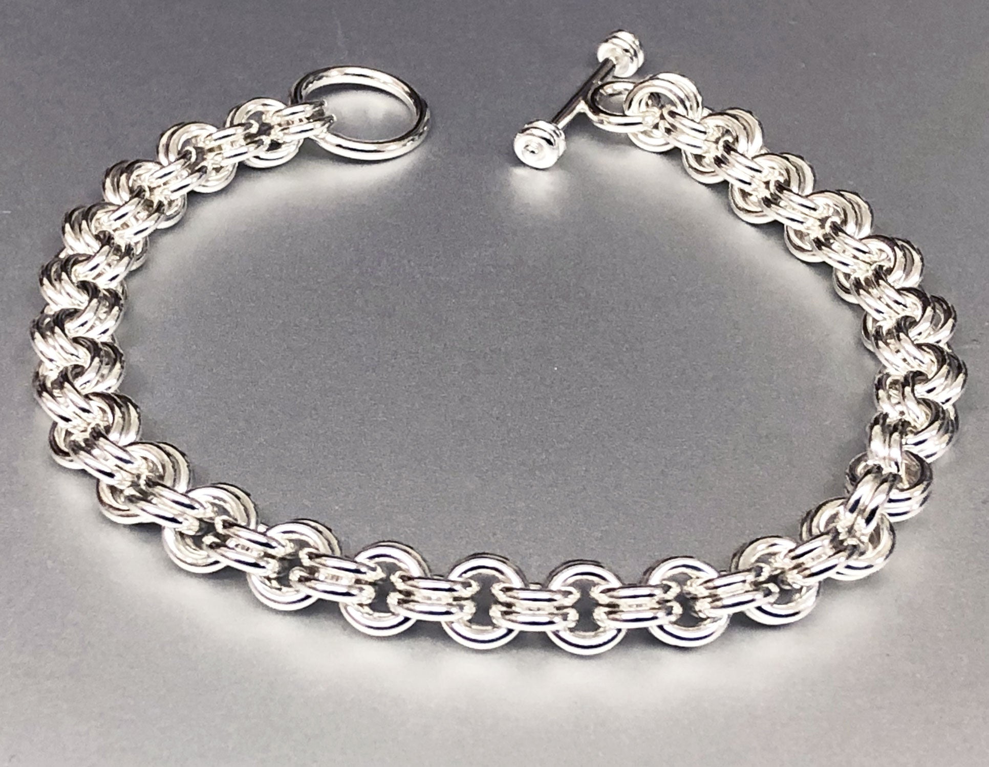 Double Curb Link Chain Bracelet in Yellow Plated Sterling Silver - 7.5