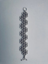 seaXwolf handmade fine jewelry chunky HexaFleur Undulating Serpentine, solid 925 sterling silver chain mail bracelet based on sacred geometry of the hexagon flower.