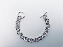 Seaxwolf alternate view of single link chain bracelet for men and women in solid 925 sterling silver from handmade links and handcrafted toggle clasp.