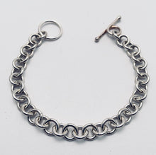 Alternate View Design - Seaxwolf thick single link chain bracelet for men and women in solid 925 sterling silver from handmade links and handcrafted toggle clasp.