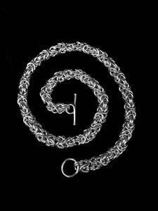 Spiral View - Seaxwolf thick Byzantine 2 chain necklace for men and women in solid 925 sterling silver from handmade links and handcrafted toggle clasp.