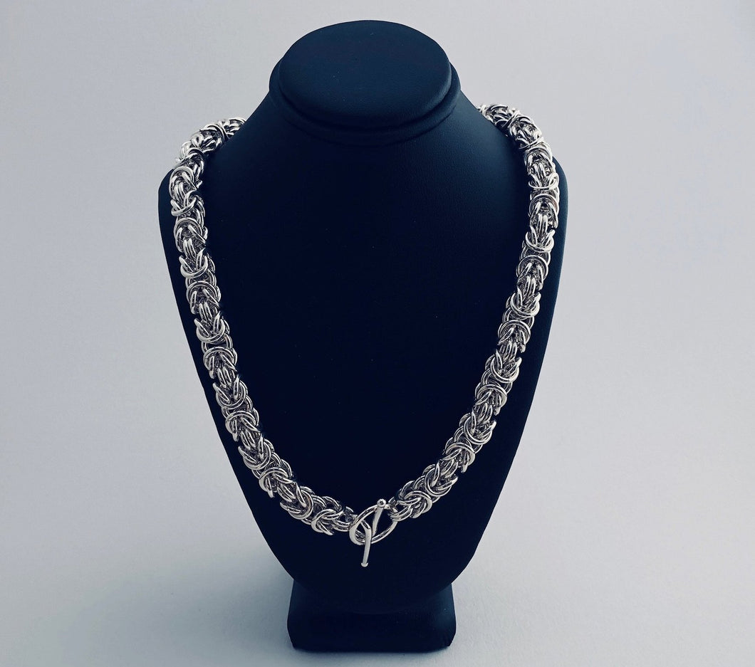 Seaxwolf fine jewelry chunky Byzantine 2 chain necklace for men and women in solid 925 sterling silver from handmade links and handcrafted toggle clasp.
