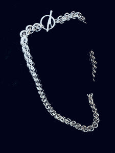 Side View - Seaxwolf thick link chain necklace for men and women in solid 925 sterling silver from handmade links and handcrafted toggle clasp.